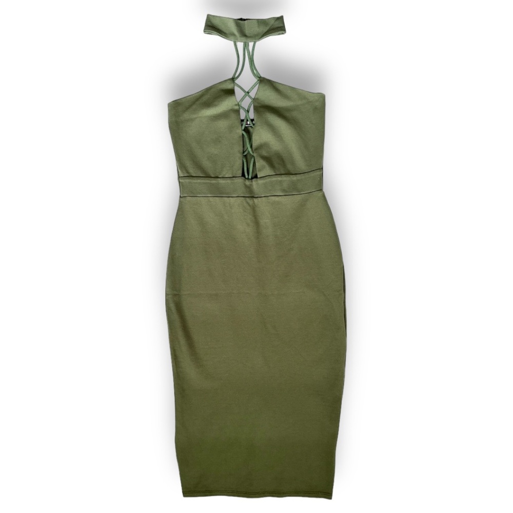 Fashion Nova Omnia Halter Criss-Cross Midi Dress